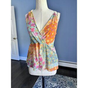 Sweet Pea multi-color floral sleeveless mesh babydoll top SMALL